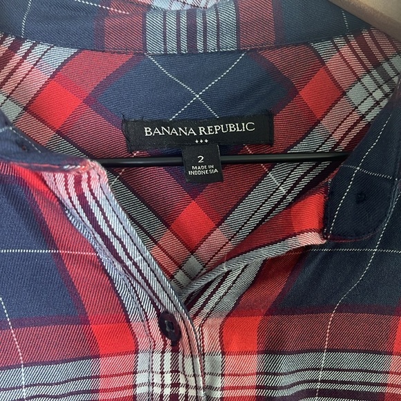 Banana Republic Plaid Shirt Dress Red Navy White Size 2 - Picture 4 of 8